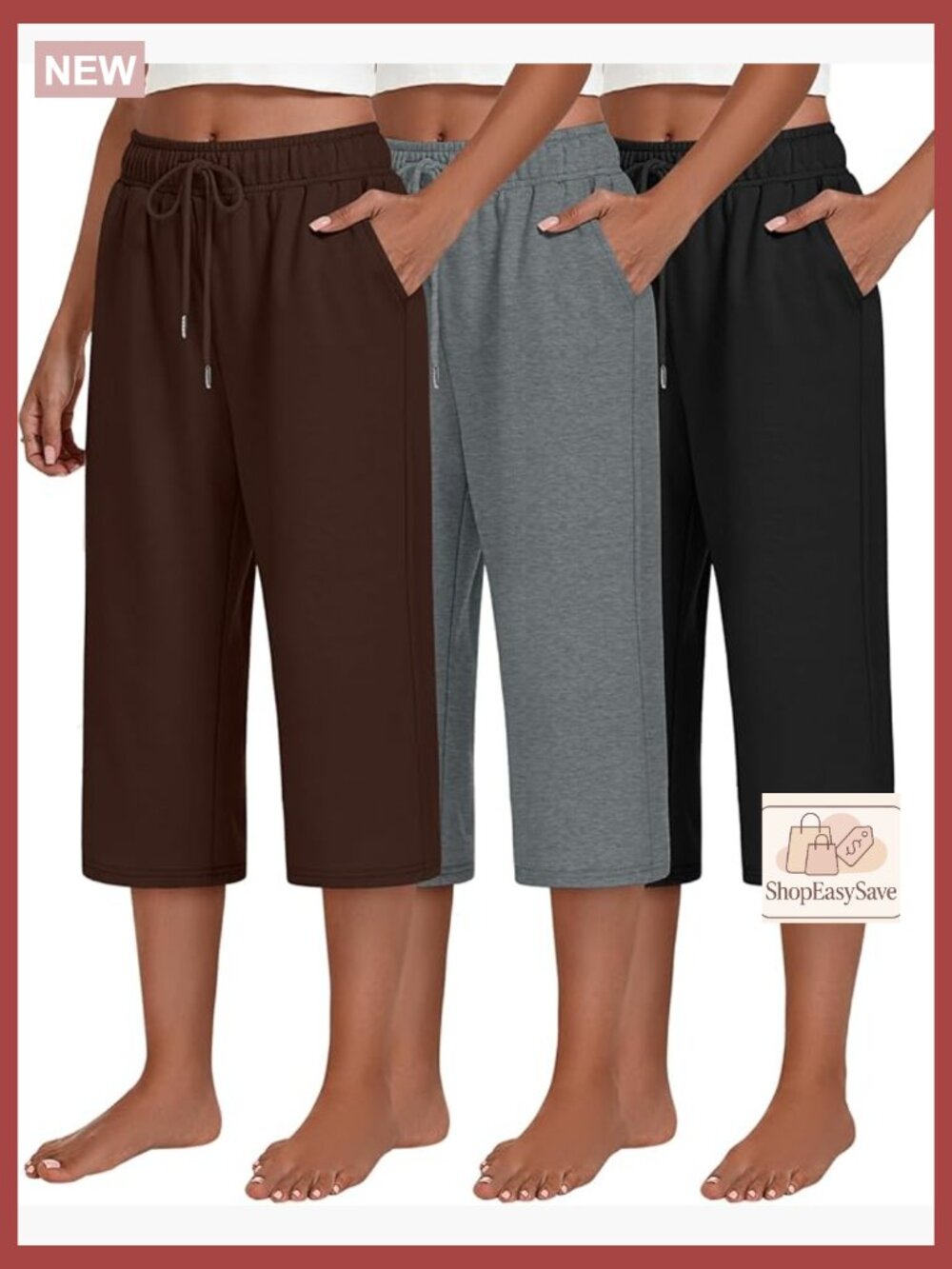 Womens Capri Pants Drawstring Wide Leg Crop Lounge Sweatpants Yoga Pants with